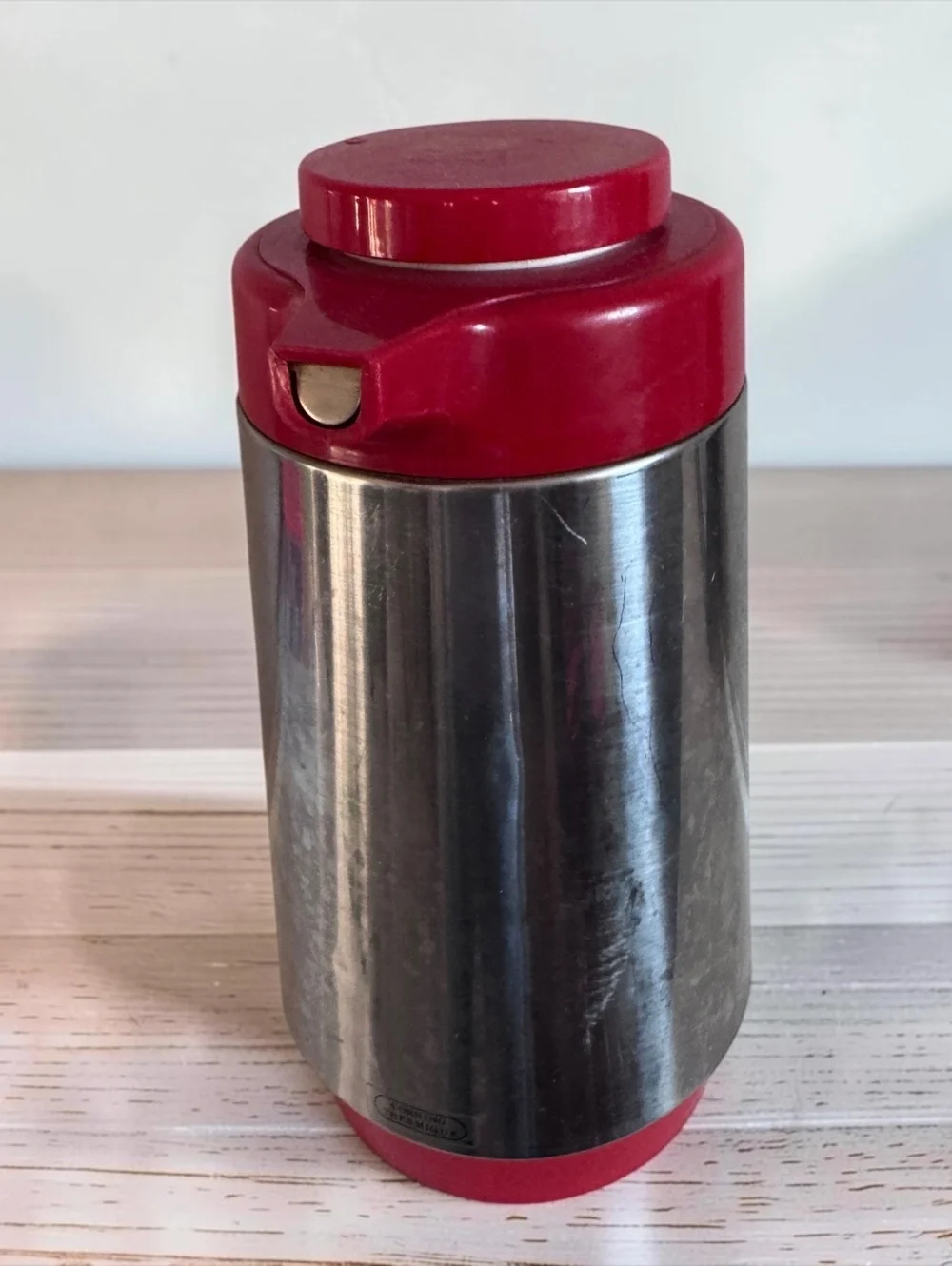 Vintage Corning Thermatique Stainless Steel and Red Plastic Coffee Carafe